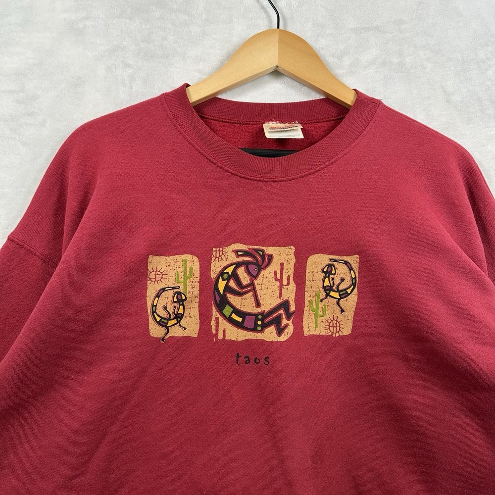 Vintage 90's Taos Sweatshirt Crew Neck Red Men's L